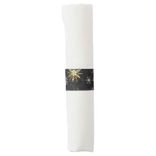 Xmas Golden Snowflakes on Black Background Napkin Bands