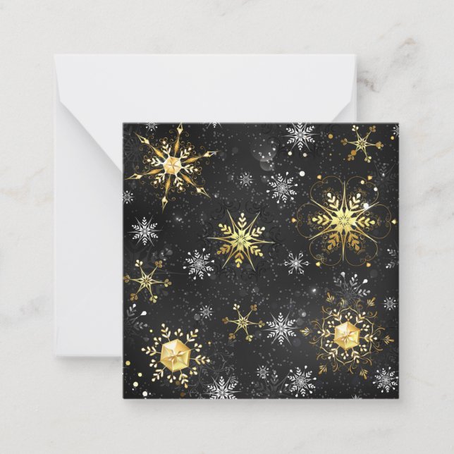 Xmas Golden Snowflakes on Black Background Note Card (Front)