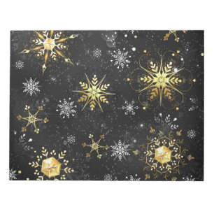 Xmas Golden Snowflakes on Black Background Notepad