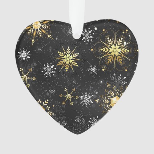 Xmas Golden Snowflakes on Black Background Ornament