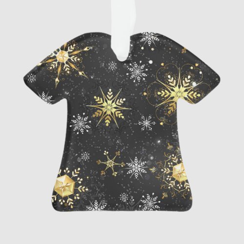 Xmas Golden Snowflakes on Black Background Ornament