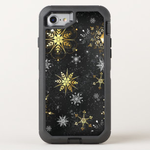 Xmas Golden Snowflakes on Black Background OtterBox Defender iPhone SE/8/7 Case