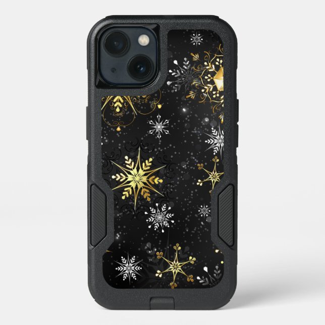 Xmas Golden Snowflakes on Black Background Otterbox iPhone Case (Back)