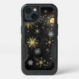 Xmas Golden Snowflakes on Black Background iPhone 13 Case