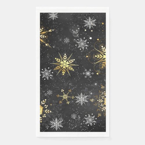Xmas Golden Snowflakes on Black Background Paper Guest Towels