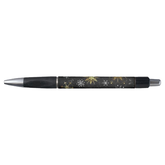 Xmas Golden Snowflakes on Black Background Pen (Front)