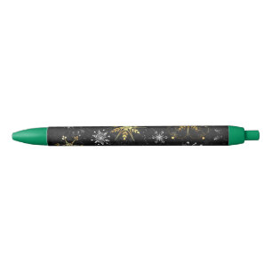 Xmas Golden Snowflakes on Black Background Pen