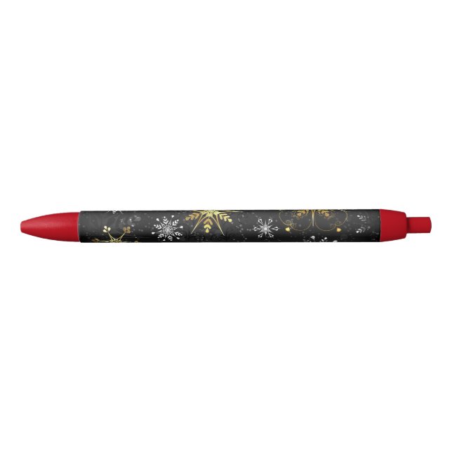 Xmas Golden Snowflakes on Black Background Pen (Front)