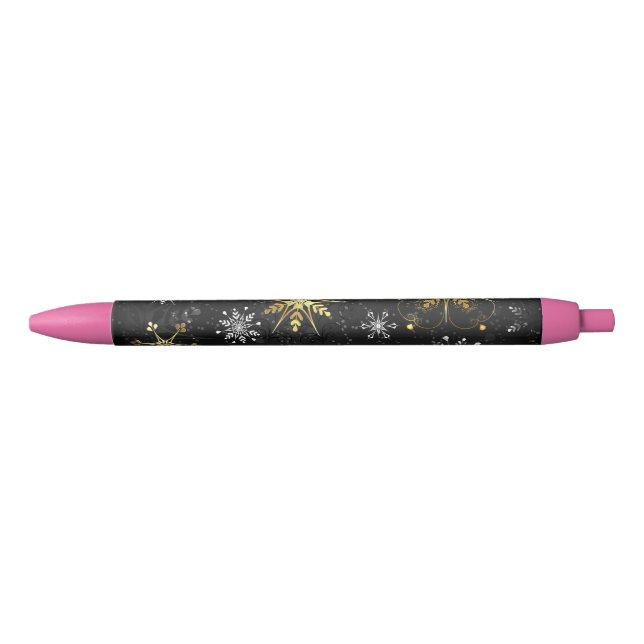 Xmas Golden Snowflakes on Black Background Pen (Front)