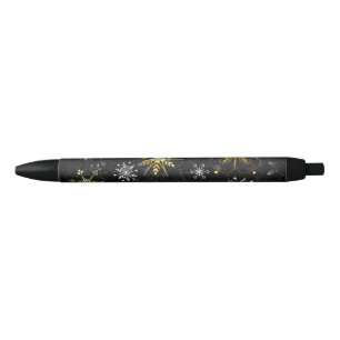 Xmas Golden Snowflakes on Black Background Pen