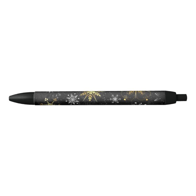 Xmas Golden Snowflakes on Black Background Pen (Front)