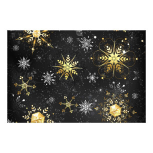 Xmas Golden Snowflakes on Black Background Photo Print