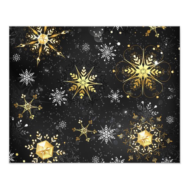 Xmas Golden Snowflakes on Black Background Photo Print (Front)