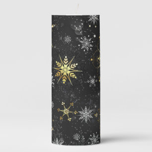Xmas Golden Snowflakes on Black Background Pillar Candle
