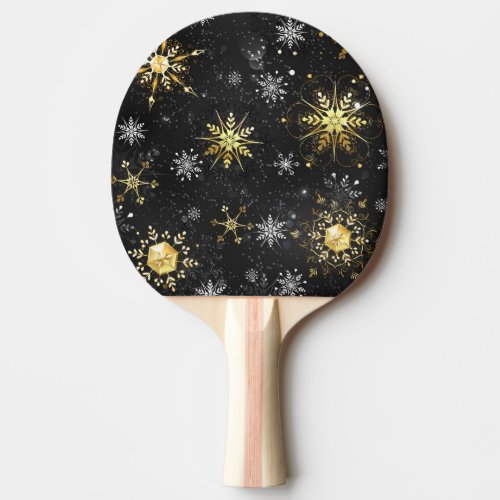 Xmas Golden Snowflakes on Black Background Ping Pong Paddle