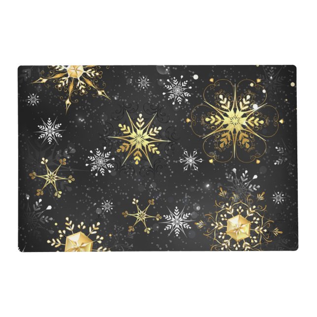 Xmas Golden Snowflakes on Black Background Placemat (Front)