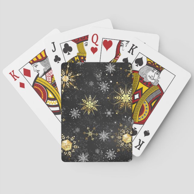 Xmas Golden Snowflakes on Black Background Poker Cards (Back)
