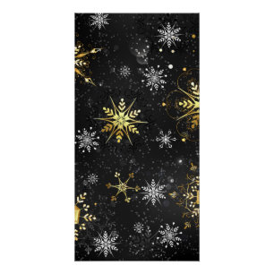 Xmas Golden Snowflakes on Black Background Poster