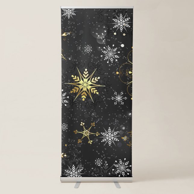 Xmas Golden Snowflakes on Black Background Retractable Banner (Front)