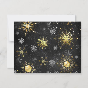 Xmas Golden Snowflakes on Black Background RSVP Card