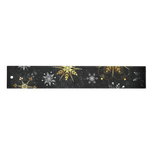 Xmas Golden Snowflakes on Black Background Ruler