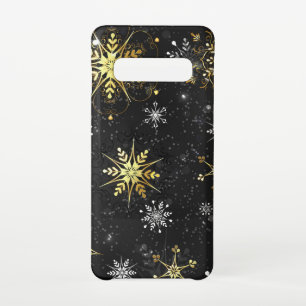 Xmas Golden Snowflakes on Black Background Samsung Galaxy S10 Case