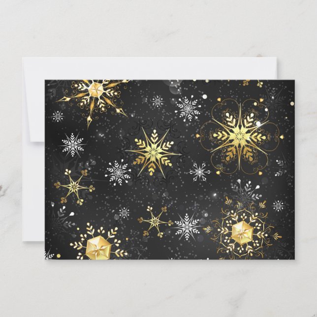 Xmas Golden Snowflakes on Black Background Save The Date (Front)