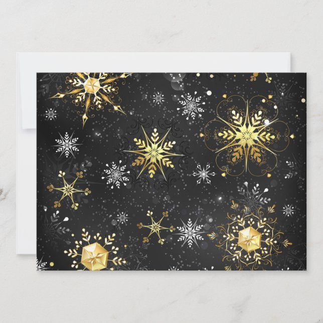 Xmas Golden Snowflakes on Black Background Save The Date (Front)