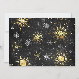 Xmas Golden Snowflakes on Black Background Save The Date