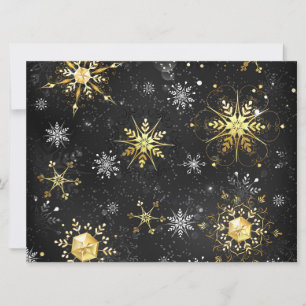 Xmas Golden Snowflakes on Black Background Save The Date