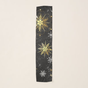 Xmas Golden Snowflakes on Black Background Scarf