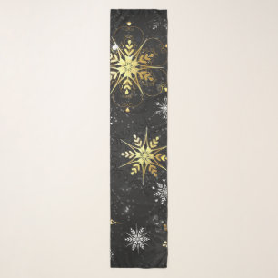 Xmas Golden Snowflakes on Black Background Scarf