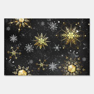 Xmas Golden Snowflakes on Black Background Sign