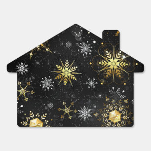 Xmas Golden Snowflakes on Black Background Sign