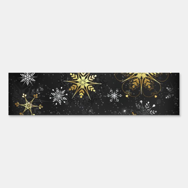 Xmas Golden Snowflakes on Black Background Sign (Front)