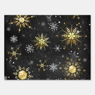 Xmas Golden Snowflakes on Black Background Sign