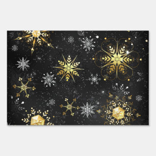 Xmas Golden Snowflakes on Black Background Sign