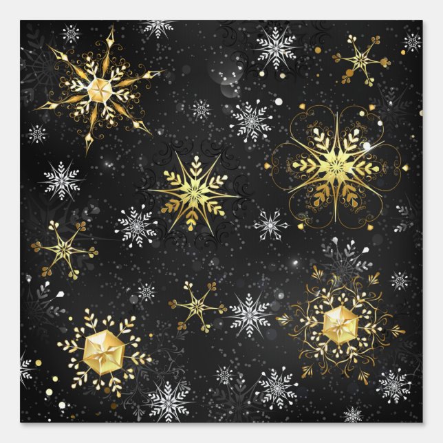 Xmas Golden Snowflakes on Black Background Sign (Front)