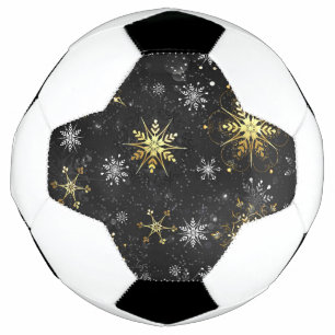 Xmas Golden Snowflakes on Black Background Soccer Ball