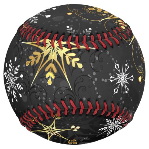 Xmas Golden Snowflakes on Black Background Softball