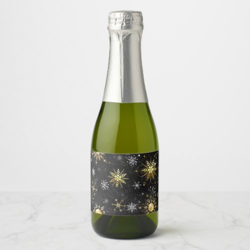 Xmas Golden Snowflakes on Black Background Sparkling Wine Label