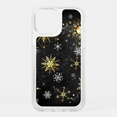 Xmas Golden Snowflakes on Black Background Speck iPhone 12 Pro Case