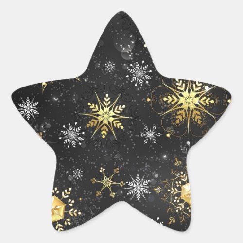 Xmas Golden Snowflakes on Black Background Star Sticker