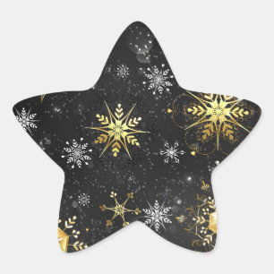 Xmas Golden Snowflakes on Black Background Star Sticker