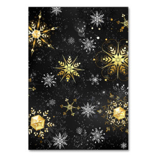 Xmas Golden Snowflakes on Black Background Table Number
