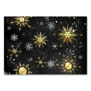 Xmas Golden Snowflakes on Black Background Table Number