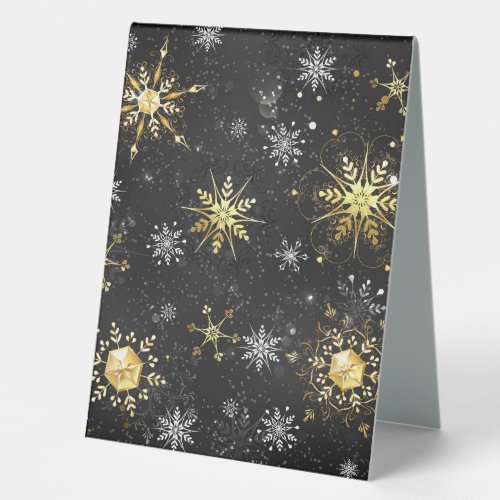 Xmas Golden Snowflakes on Black Background Table Tent Sign