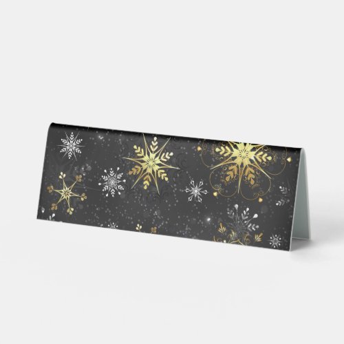 Xmas Golden Snowflakes on Black Background Table Tent Sign