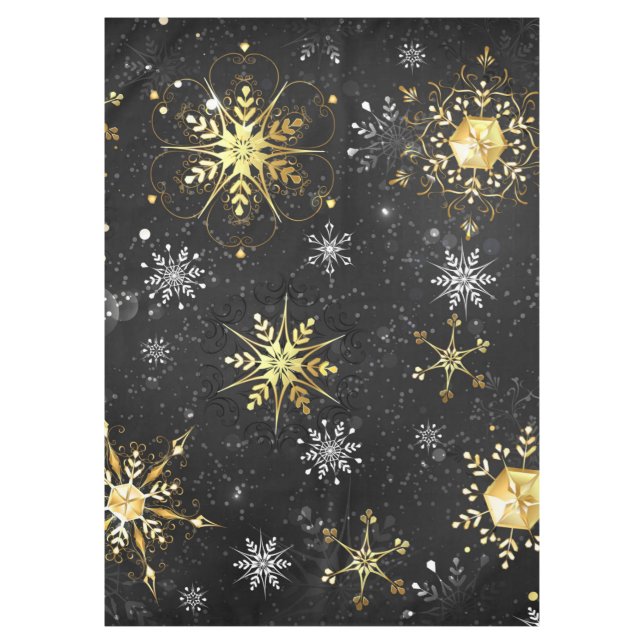 Xmas Golden Snowflakes on Black Background Tablecloth (Front)