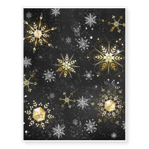 Xmas Golden Snowflakes on Black Background Temporary Tattoos